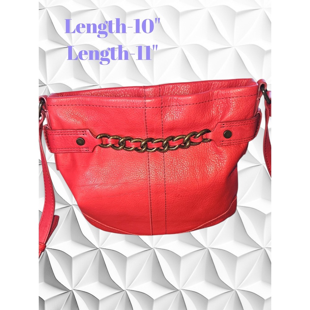 American Leather Co Red Pebbled Leather Crossbody Bag with Chain Detail - Picture 3 of 8